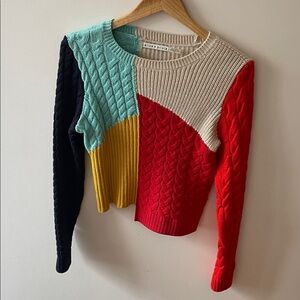 Alice + Olivia Multicolor Cable Knit Crop Sweater asymmetrical